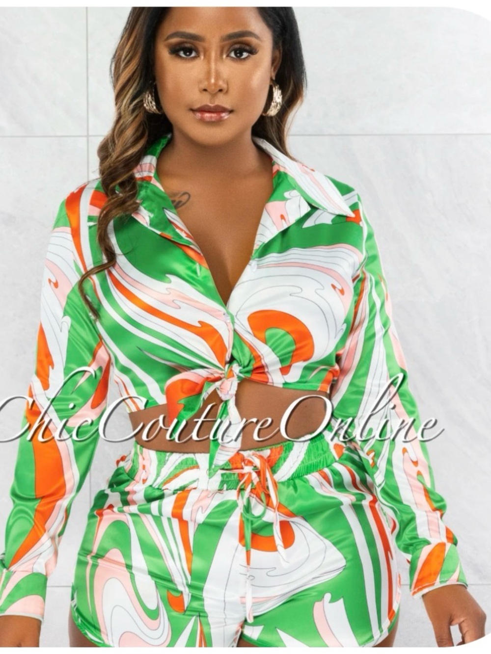 Green Pink Red Swirl Two-Piece Set